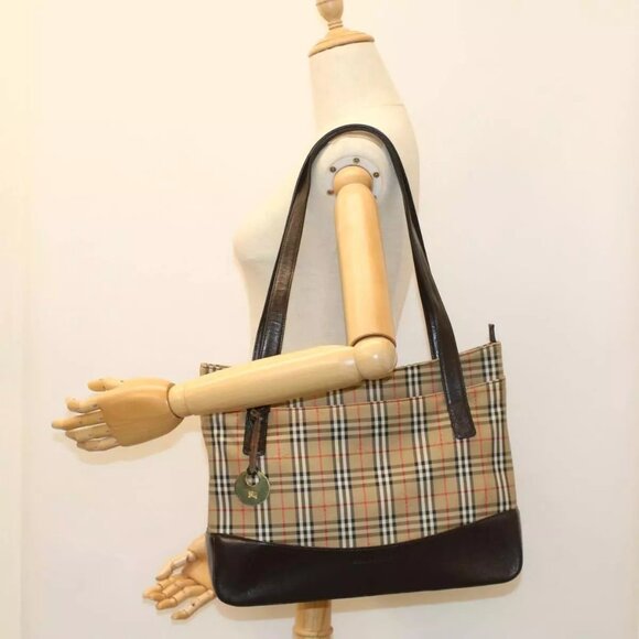 BURBERRY Nova Check Shoulder Bag Canvas Beige Brown Auth - Picture 1 of 16